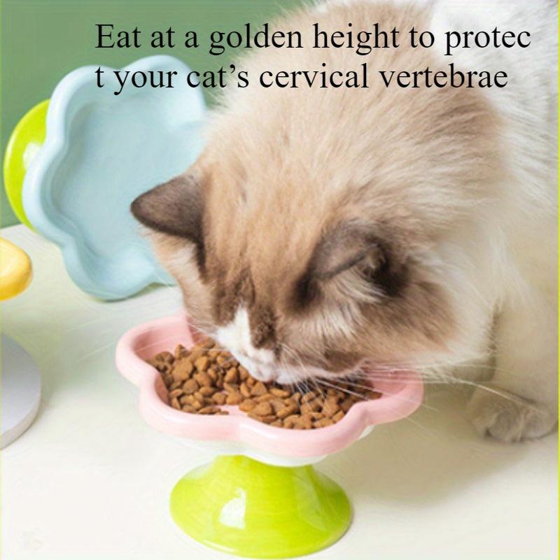 Elevated Ceramic Cat Bowl Flower Design Food Bowl High Foot Water Plate Snack Dish with Stand for Neck Protection Drinking Water