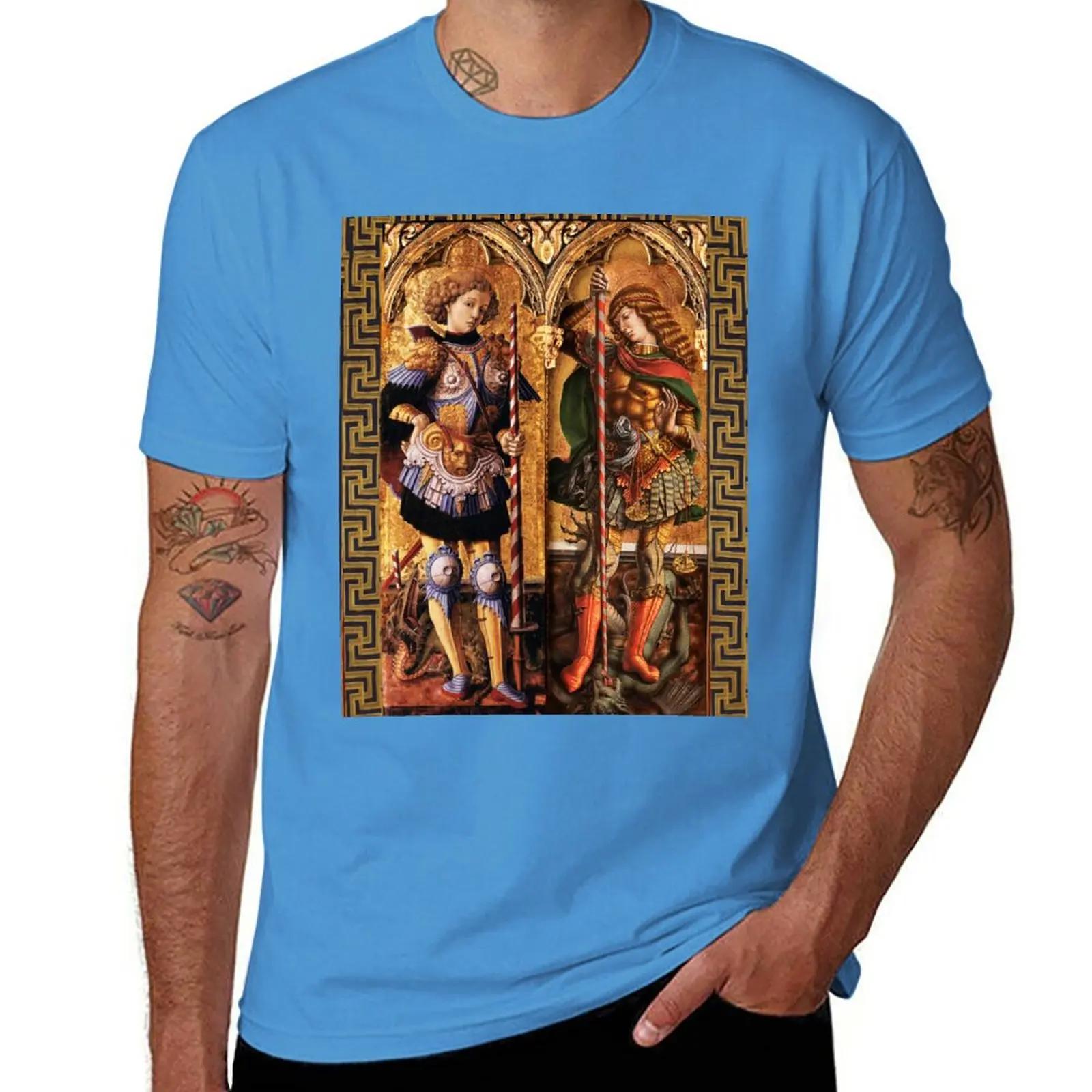 New St Michael Archangel And Saint George With Dragon By Carlo Crivelli Tshirt Hippie Clothes Tshirts For Unisex Cotton S