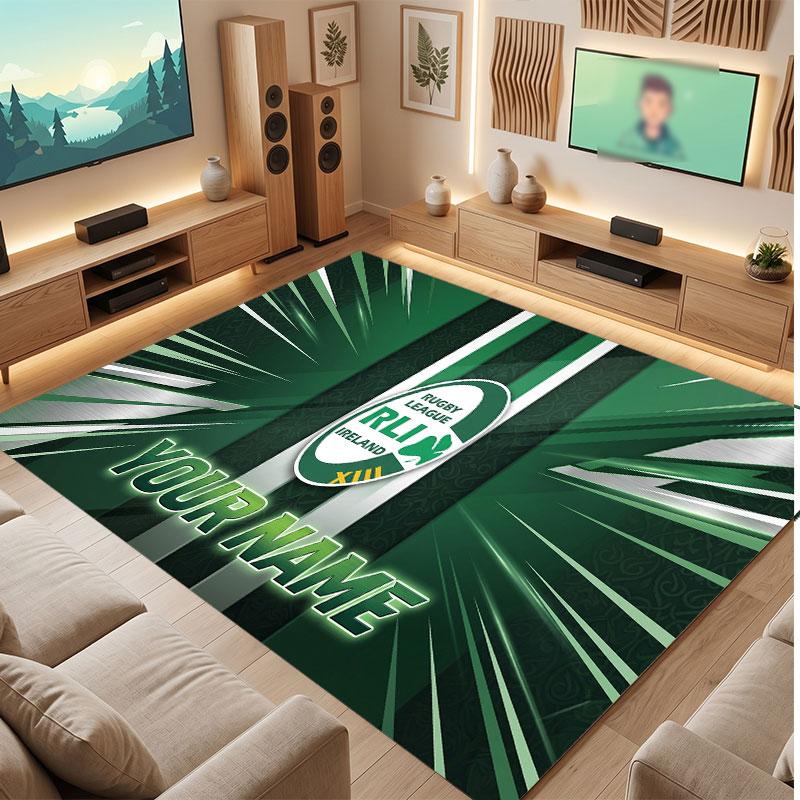 Ireland Rugby Personalized Crystal Velvet Carpet, Customized Name Text Soft Anti‑Slip Rug for Living Room Bedroom