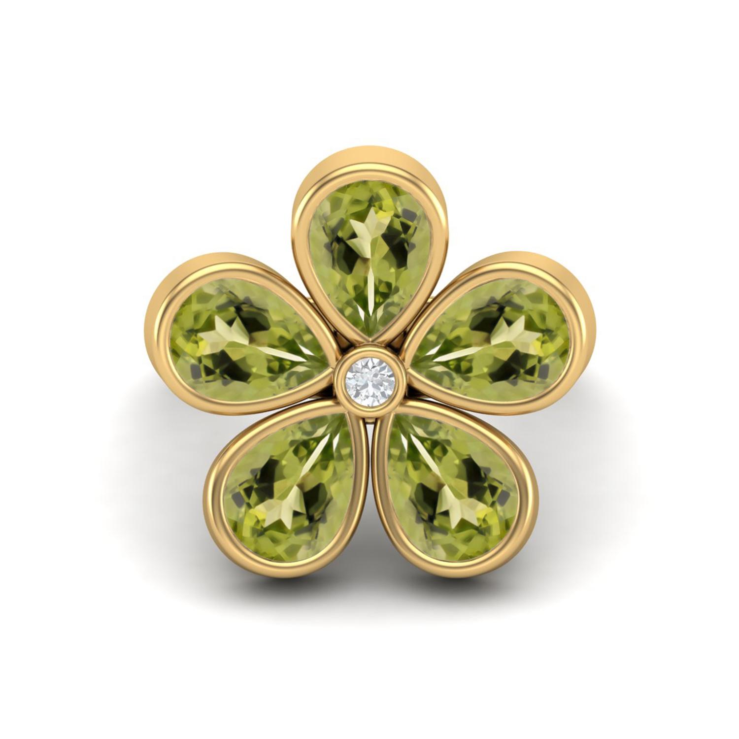 7X5mm Pear Peridot 925 Sterling Silver Gold Vermeil Five Stone Daisy Flower Women Engagement Ring 9