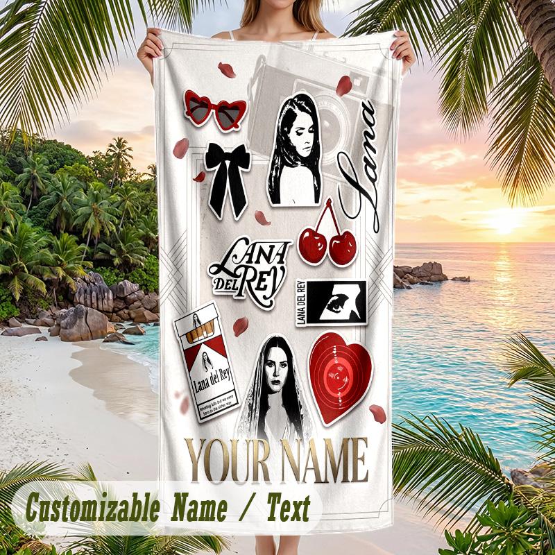 Lana Del Rey Beach Towel, Personalized Custom Name Text, Quick Dry Large Absorbent Towel For Beach Pool