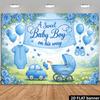 2D Plane Blue Color Baby Shower Background Fabric - Balloon Truck Theme Durable Polyester Material Baby Shower Party