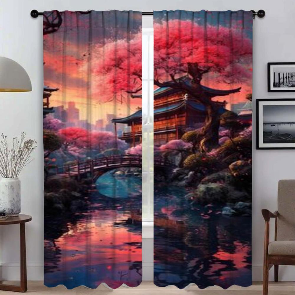 Perdele moderne în stil japonez pentru living, perdea pentru fereastră, perdele interioare pentru casă, 2 piese, decorațiuni de Halloween, partiție