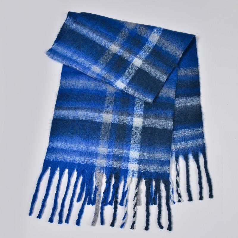New Autumn and Winter Circle Yarn Thickened Plaid Scarf Men's and Women's Fashion Warm Fringed Long Couple Scarf