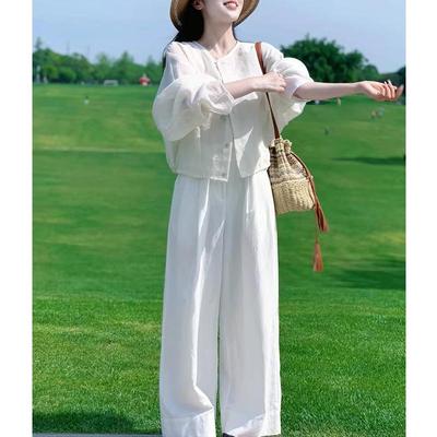 Elegant Spring Linen Shirt and Suit Pants Set