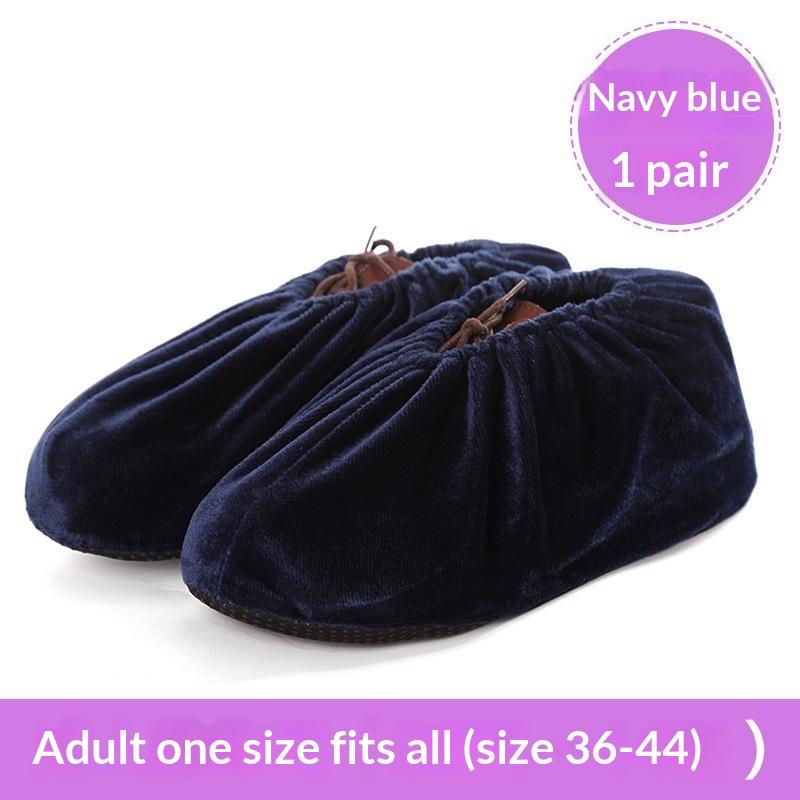 Thick Flannel Shoe Covers 1 Pair Portable Reusable Non-slip Overshoes for Travel Hotel Indoor Foot Protection