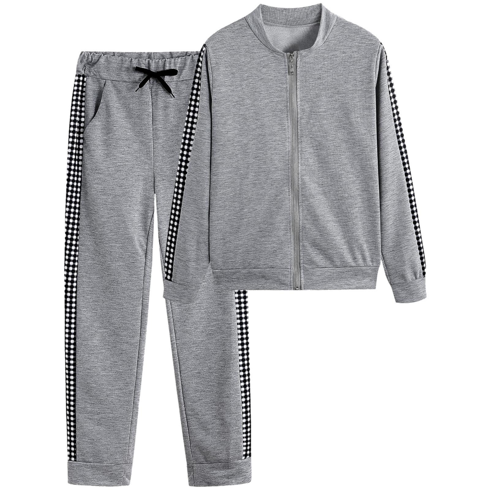 

Women s Set Casual Tracksuit Set Dot Print Turtleneck Sweatshirt Drawstring Pants Suit Spring Autumn Long Sleeve Slim Sports Outfit XXXL сірий