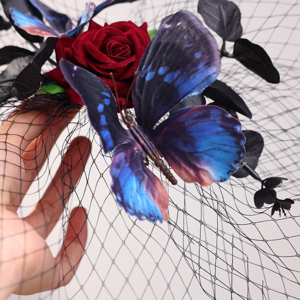 Fashion Rose Hairpin Elegant Mesh Headpiece Dress Up Props Halloween Hairpin  Costume Party