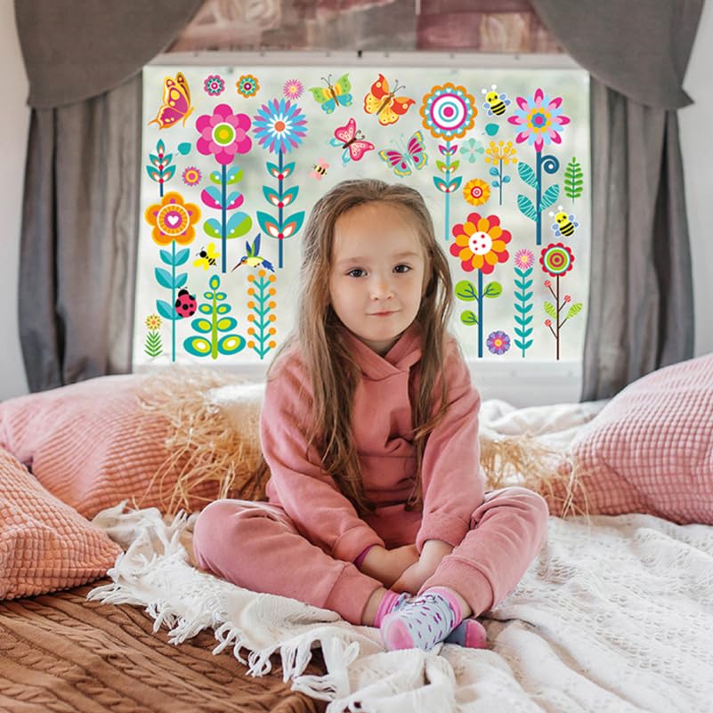 Amosfun Set Spring Window Static Flower and Butterfly Spring Window Glass Window Interior Window Wall Stickers 9-Piece Stickers Decals, Decoration,