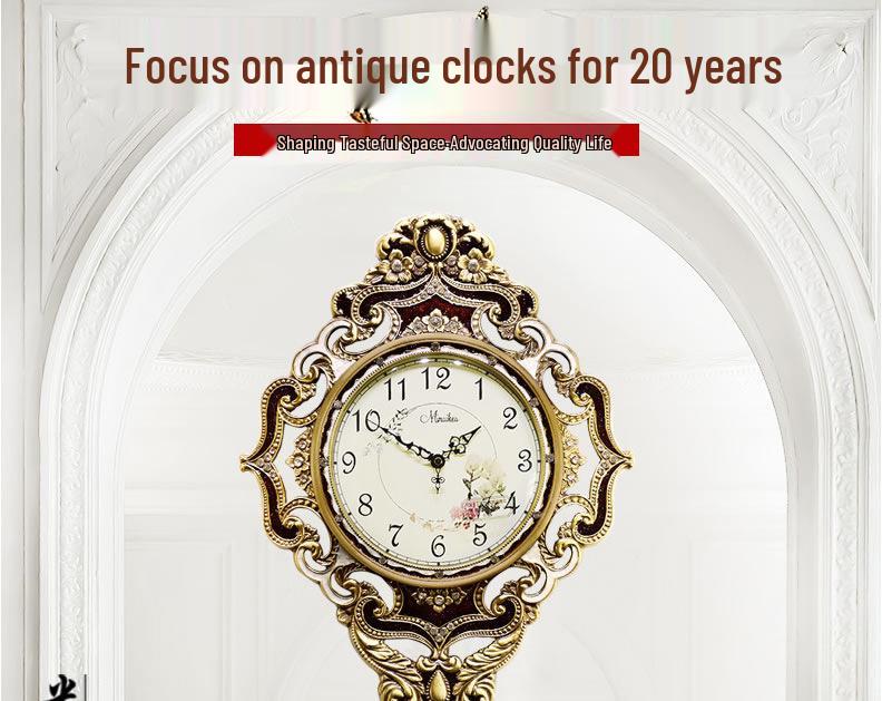 European Modern Large Silent Wall Clock with Metal Pendulum - Antique Quartz, Simple and Creative Design for Living Room
