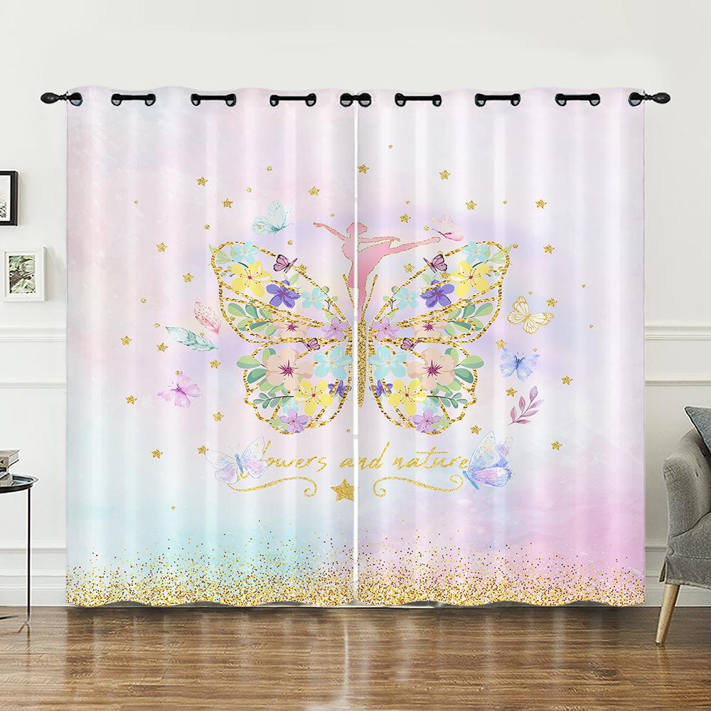 Curtains Animal Butterfly Dark Wind Flower Curtains Bedroom Living Room Blackout Curtain Perforated