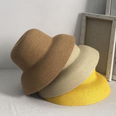 Cloche Sommerhut für Damen Einfache Strohhüte Fischerhut Atmungsaktiv Breiter Rand UV-Schutz Strandkappe Küstenreisehut