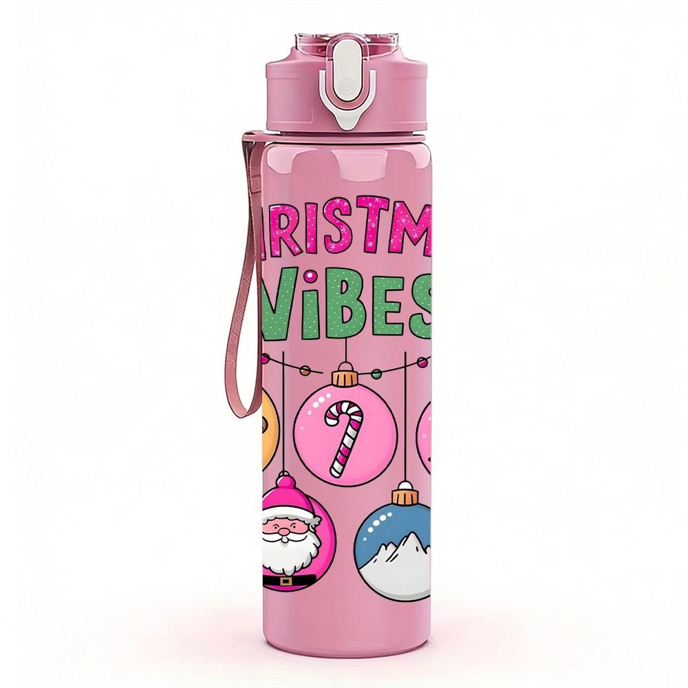 1PC Christmas Vibes Ornament 750ml Color Plastic Sports Water Bottle Leakproof Flip Straw Lid Suitable for Sports Office Home Use