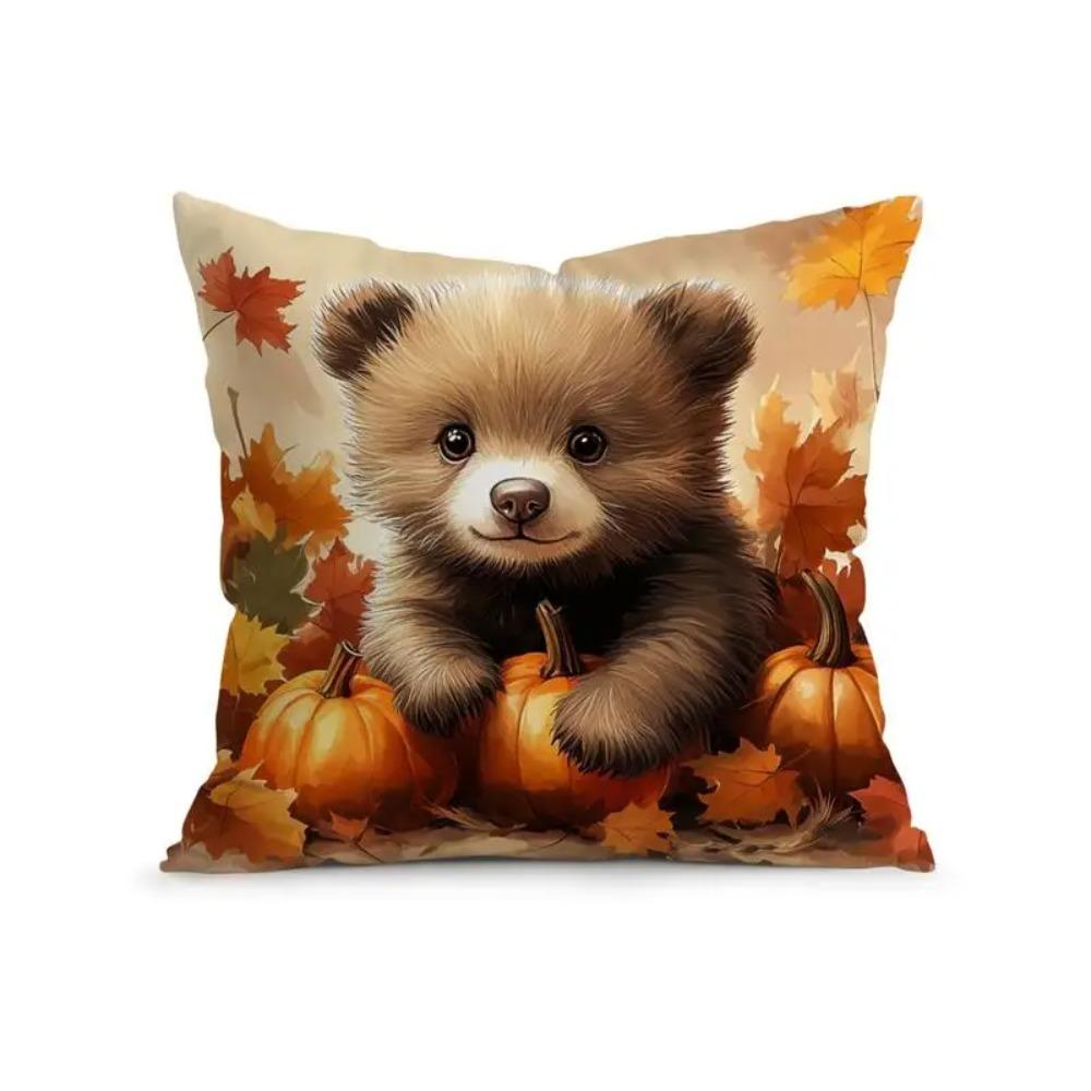 Autumn Animals Pillow Cover Double Sided 2Dprint Soft Polyester Cushion Case Living Room Bedroom Sofa Couch Fall Decor Cozy Gift