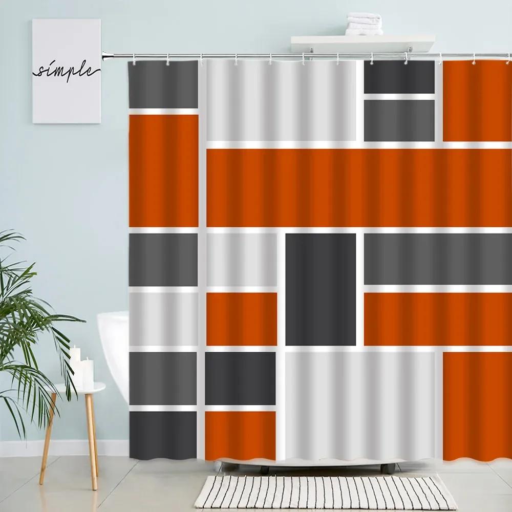 Creative Geometric Shower Curtains Black Grey Turquoise Square Plaid Bath Curtain Set Polyester Fabric Bathroom Decor with Hooks