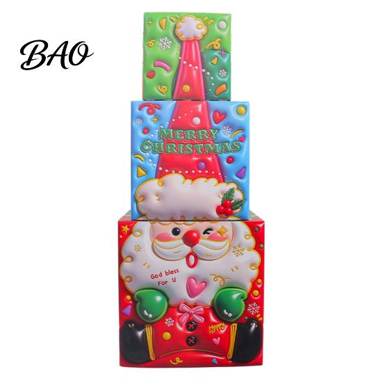 Plastic Festive Storage Bins 3Pcs Christmas Stackable Gift Box, Layered Cube Boxes with Santa Holiday Containers Snowman Reindeer, Tabletop