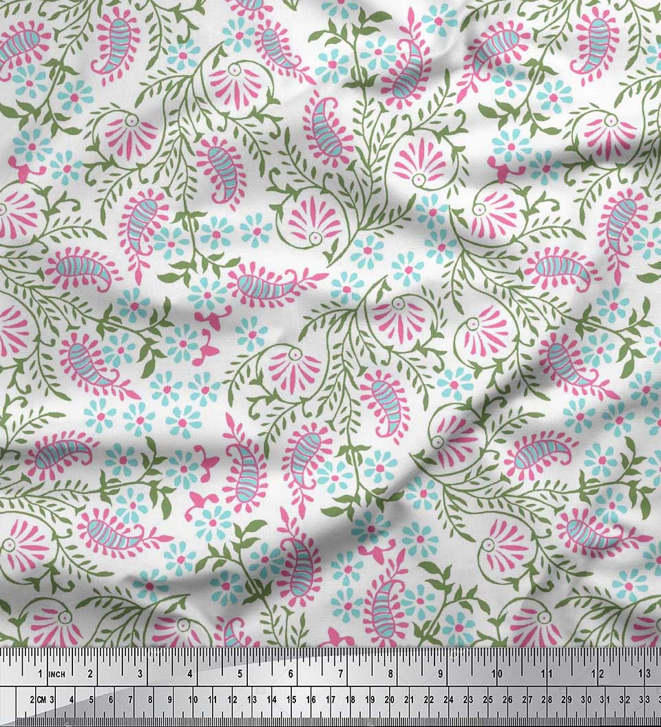

Тканина Soimoi Japan Crepe Satin Leaves, Floral & Paisley Block Print Тканина на метр 42 дюйма 42 Inch Wide - Poly Crepe рожевий