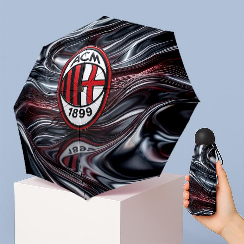 AC Milan Pattern Printed Mini 5 Folds 8 Ribs Compact Umbrella Windproof Waterproof Lightweight Portable Folding