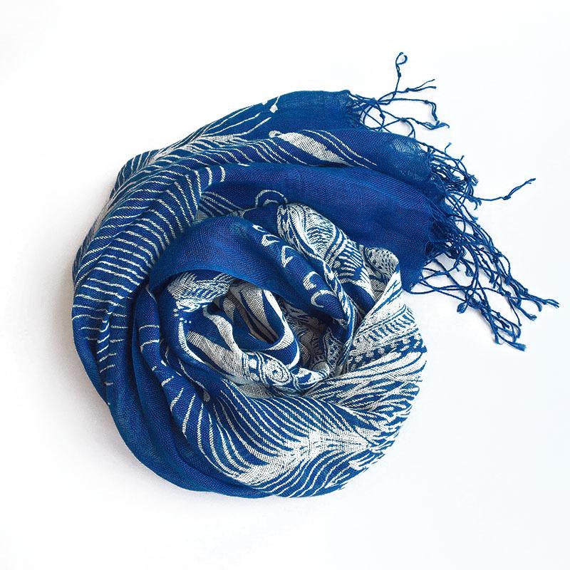 Direct Supply Imitation Batik Pure Linen Breathable Material Sunscreen Scarf Warm Printed Shawl Retro Silk Scarf