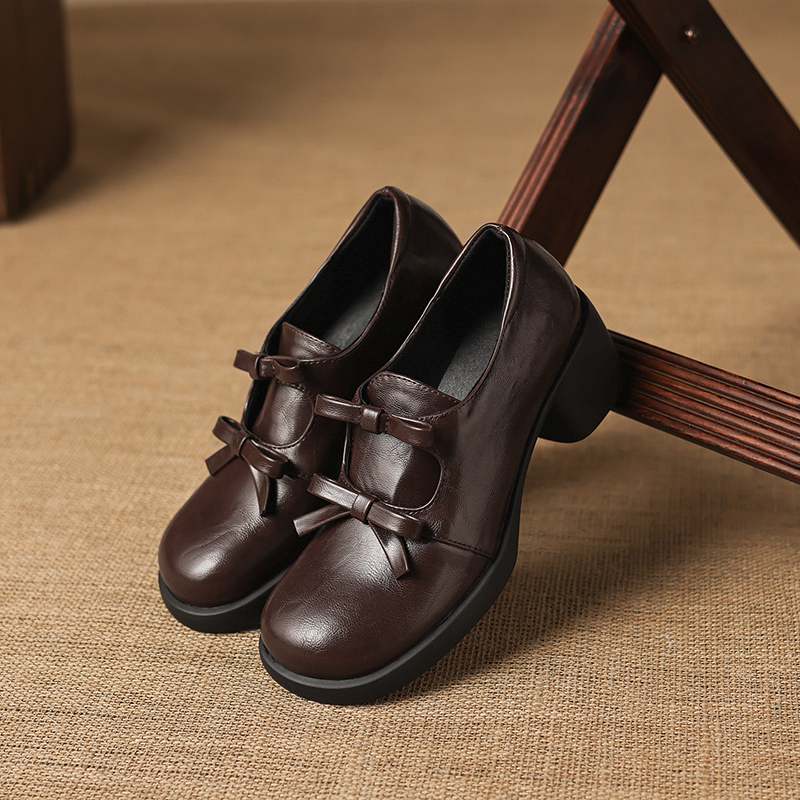 Krazing Pot Microfiber Round Toe Thick Med Heels Spring Summer Shoes Big Size 43 Size 33 Women Slip On Platform Pumps