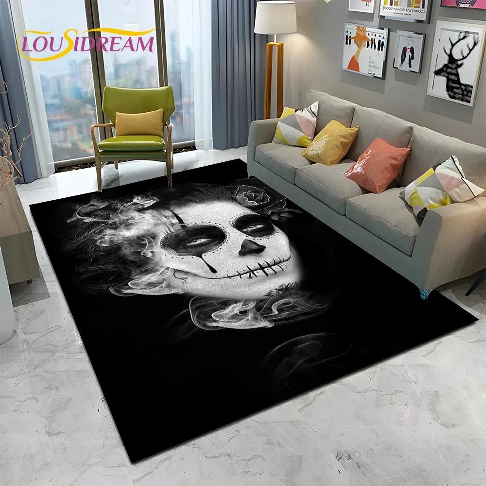 Horror Gothic Female Skull Dead Girl Teppich Teppich für Zuhause Wohnzimmer Schlafzimmer Sofa Fußmatte Dekor, Kinderbereich Teppich rutschfeste Bodenmatte