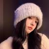 Winter Warm Wool Knitting Cap for Women Solid Color Elastic Ear Protection Fashion Label Beanies Korean Girl Simple Pullover Hat