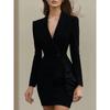 BITCED Women's Fashion Autumn Winter Solid Color Print Long Sleeve POLO Neck Casual Dresses