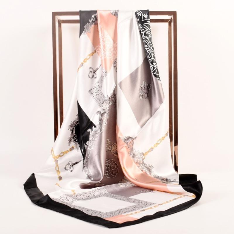 New simulation silk satin flower chain 90 * 90 generous silk scarf female scarf worker
