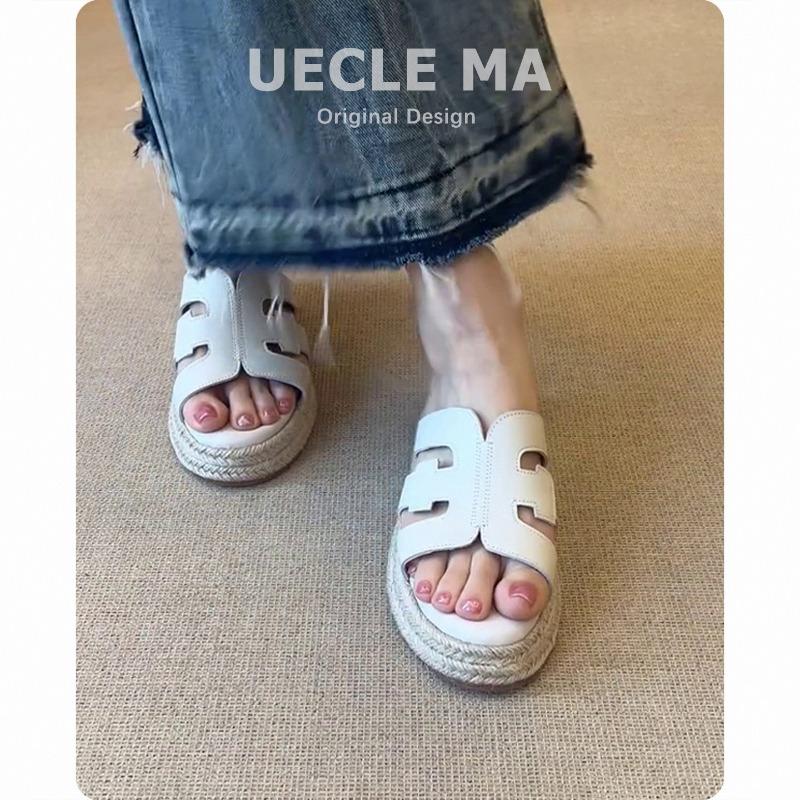 Sheepskin version~ thick-soled leather wedge slippers women's summer wear with skirts to increase height and not tire feet cool slippers