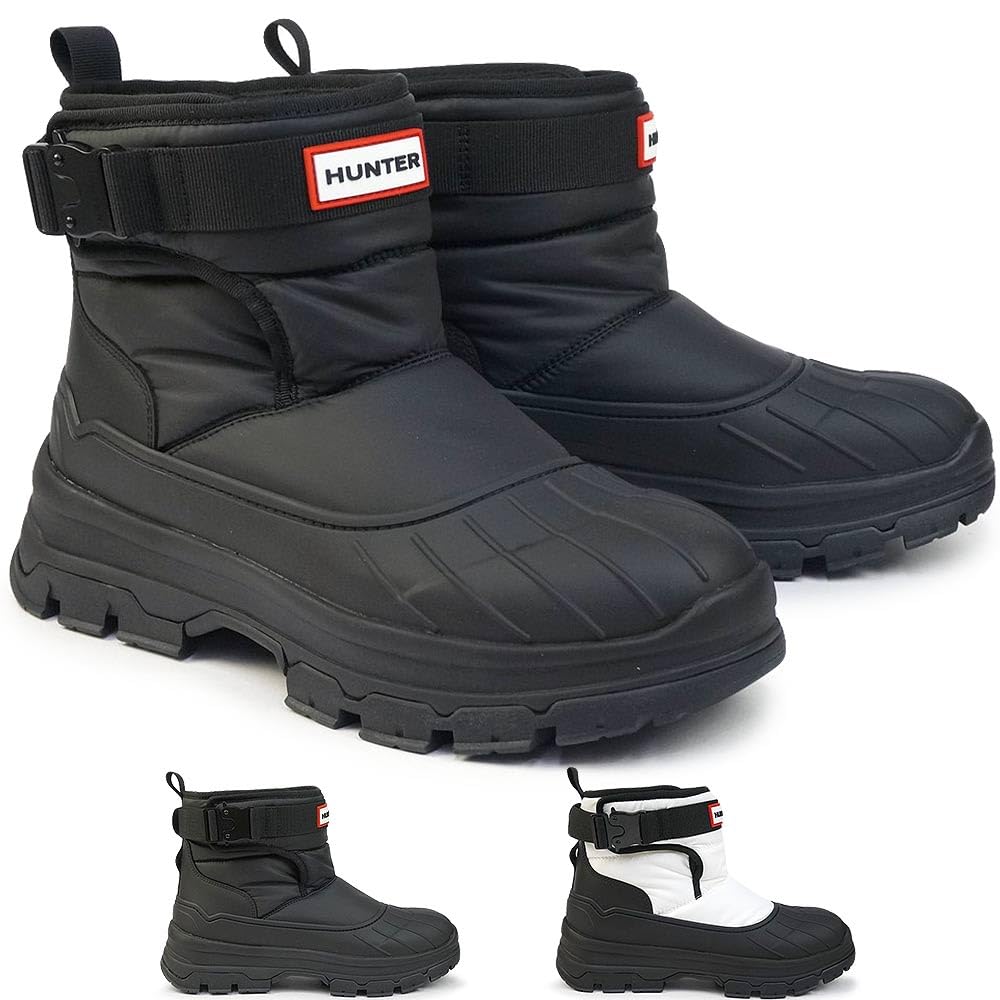 Hunter WFS2000NYR W Short Buckle Snow UK Size 6 Women's Boots, Lightweight, Water-Resistant, White/Black, (25.0cm)