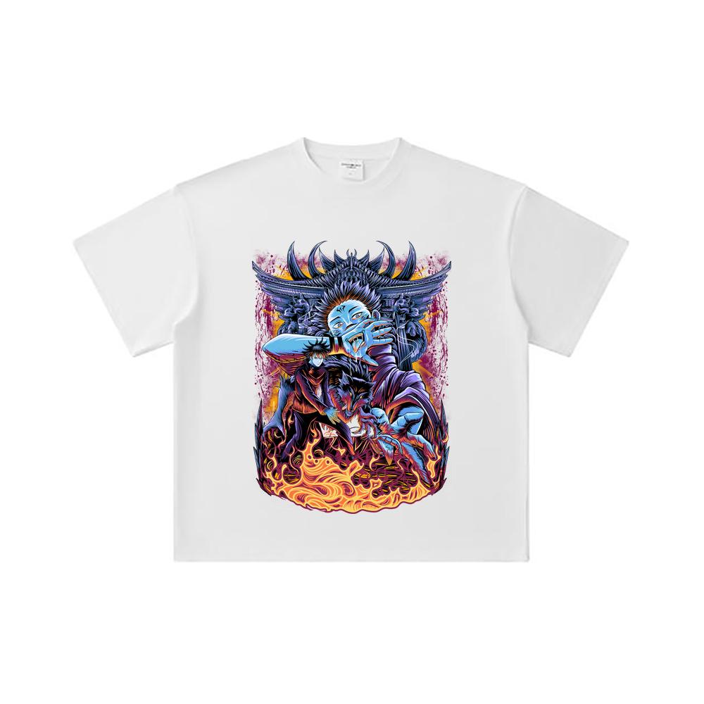 260 GSM Double Yarn 32 Count 100% Cotton Jujutsu Kaisen V8 Sukuna Print Unisex Heavy Cotton T Shirt