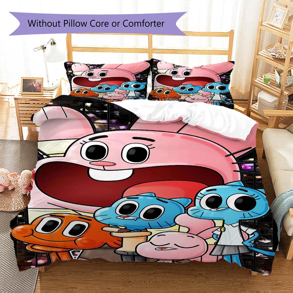 Gumball Amazing World Pattern Bedding Quilt Set Quilt Cover Pillowcase Home Decoration Gift (1 * Duvet Cover + 2 * Pillowcase, Without Core)
