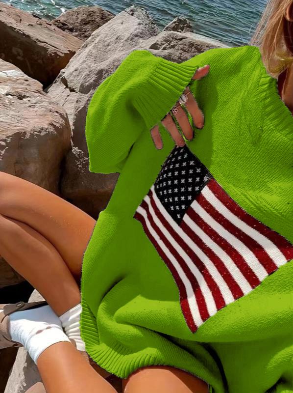 American Retro Star Flag Knit Pullover Sweater