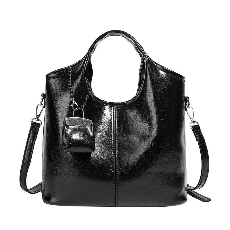 Fashionable Women's Textured Black Tote - 2025 Large Capacity Versatile Shoulder & Crossbody Bag