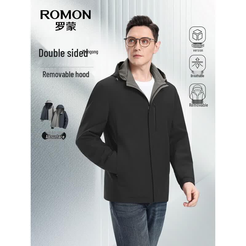 

Romon Men s Milk Silk Business Casual Detachable Hood Jacket 3XL
