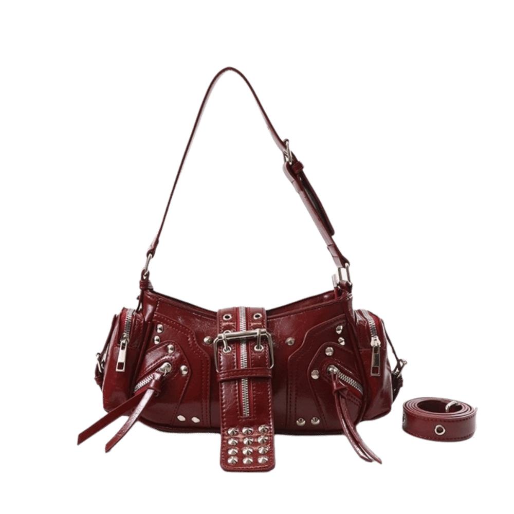 PU Leather Crossbody Bags Leopard Print Hobo Handbag Y2k Underarm Bag Motorcycle Style темно-красного