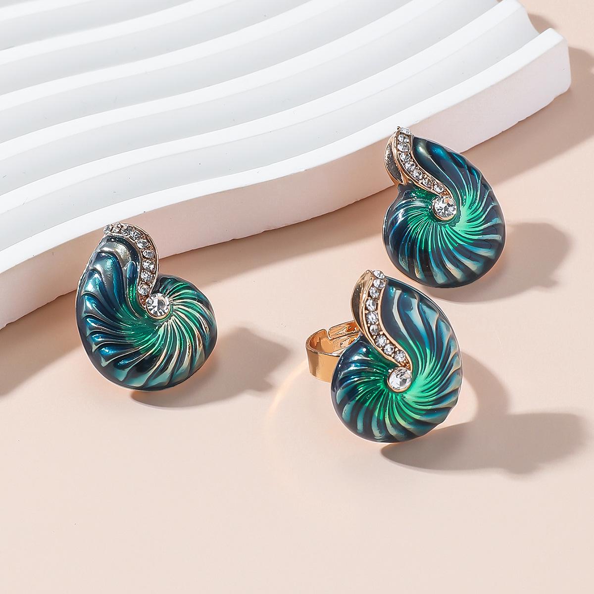 Blue Seashell Enamel Earrings with Diamonds