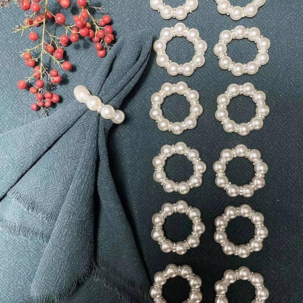 Sophisticated Beaded Texture Napkin Rings Holder Elegant Pearl Ring Napkins Holder Gold Elastic Napkin Ring Holder Table Decor