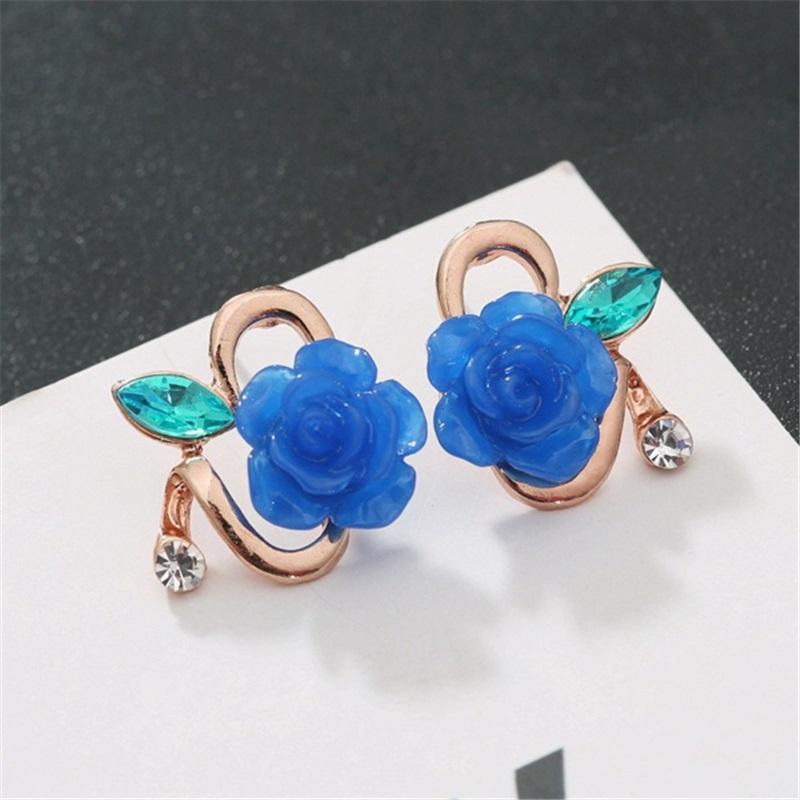 Women s Korean Style Fresh Floral Decoration Tassel Earrings синий