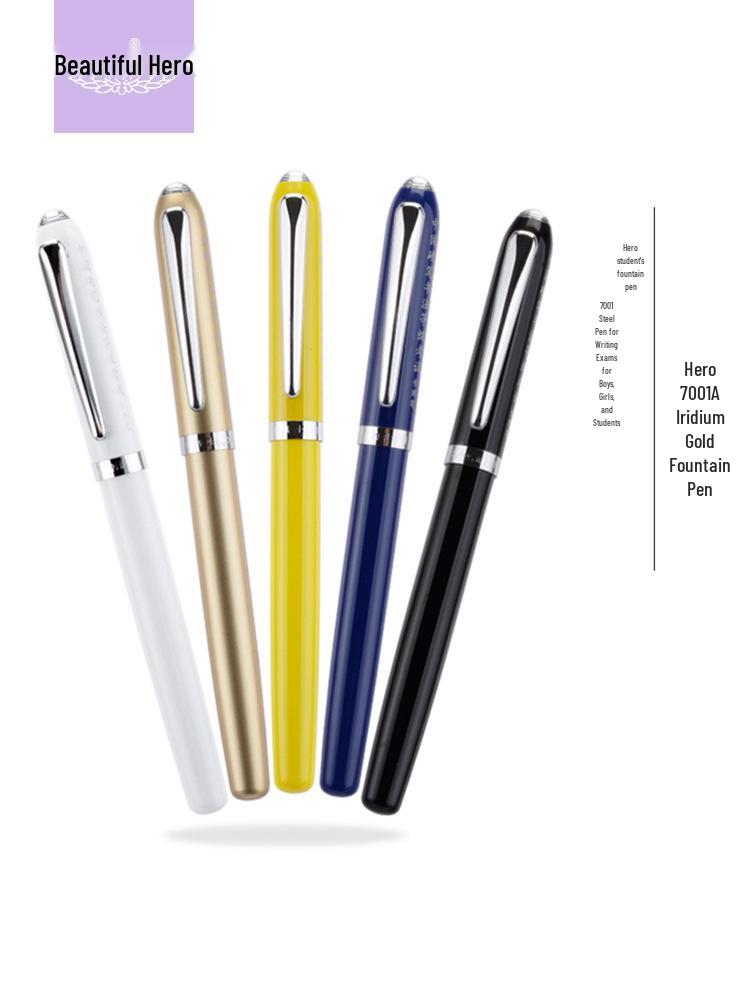 Hero 7001A Exam Fountain Pen for Students, 0.5mm Third Grade Writing Practice, Metal Body