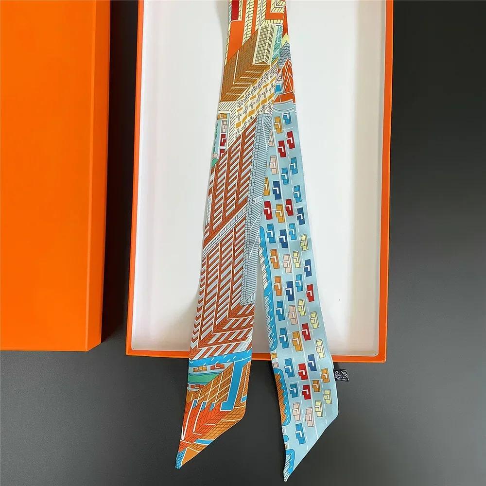 Long Lady Bag Silk Scarf Skinny Neck Hair Scarfs For Women Band Headwear Handbag Tie Ribbons  New Handle Wraps Summer