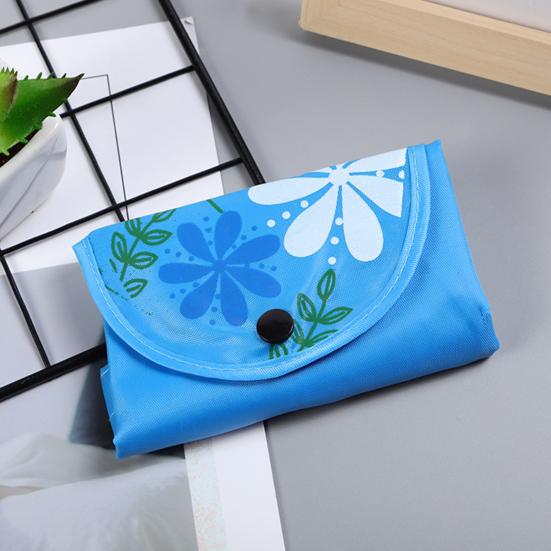 Folding Grocery Bag Reusable Large Capacity Shopping Bag Machine Washable Multi-purpose Flower Print Handbag Tote with Snap Button