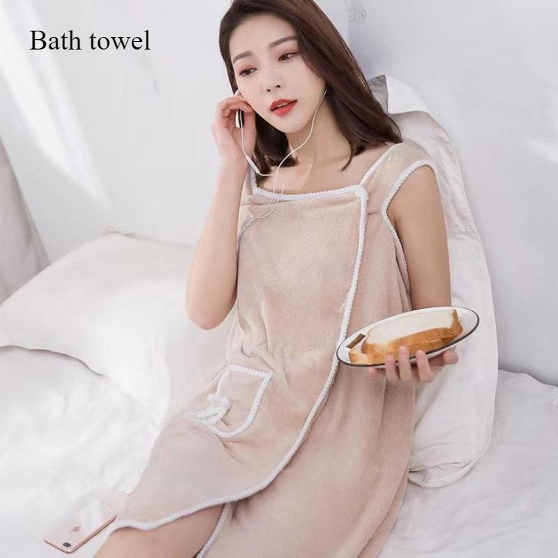 Women's Wearable Bath Towel Absorbent Quick-drying Bathrobe Bag Bow Decorative Bath Towel Bathroom Item 1 Pc