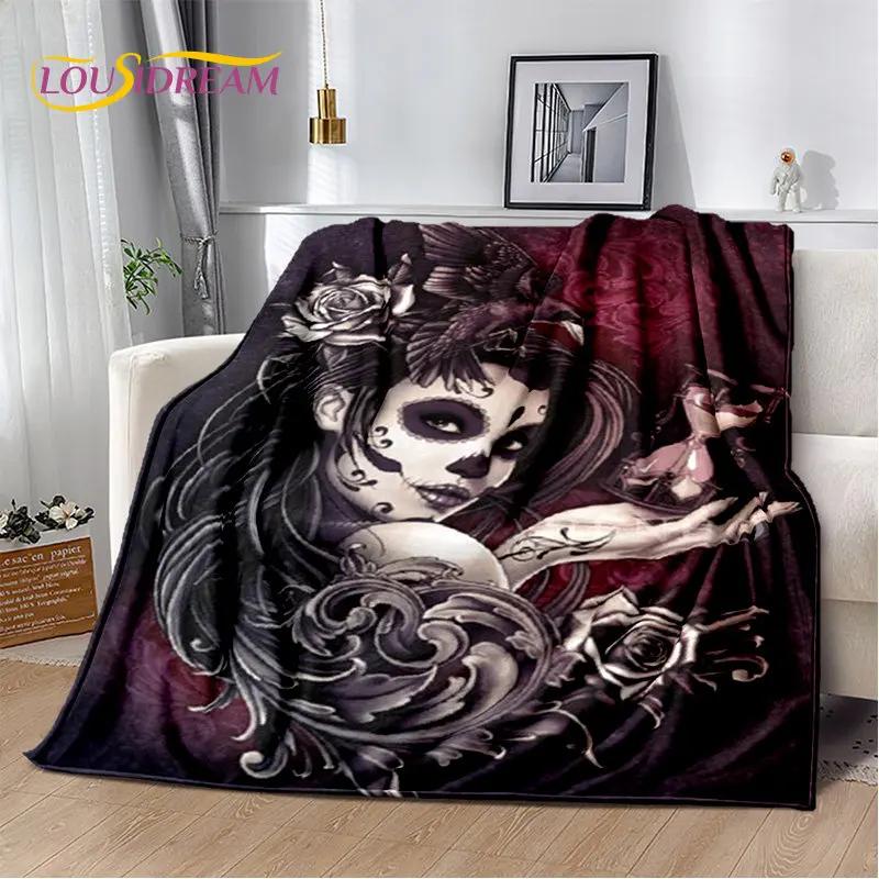 3D Gothic Horror Weiblicher Schädel Totes Mädchen Weiche Plüschdecke, Flanelldecke Überwurfdecke für Wohnzimmer Schlafzimmer Bett Sofa Picknick