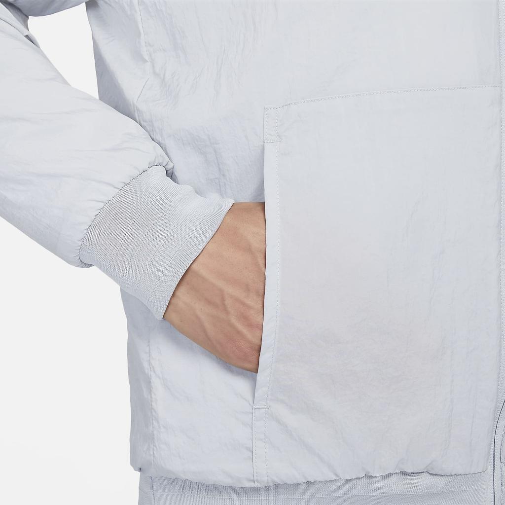 Nike Logo Print Stand Collar Reversible Sherpa Jacket Men Jackets Wolf-Grey FB1910-012