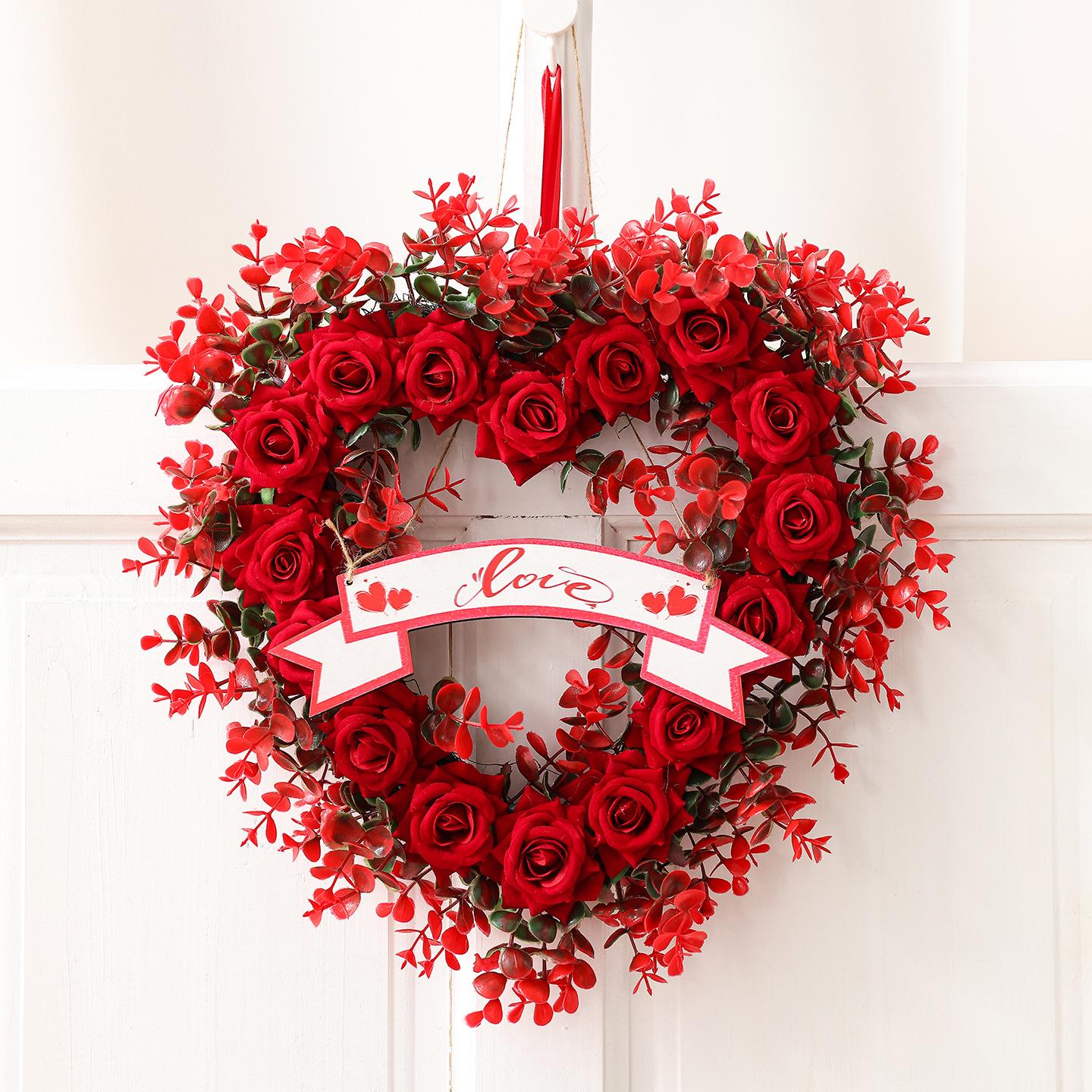 Valentine s Day & Mother s Day Red Rose Heart Wreath for Weddings & Home Decor красный