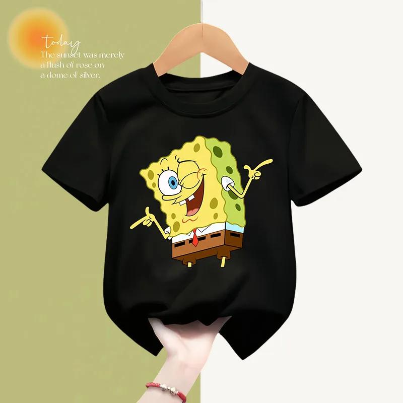 Spongebob Fashion Summer Cotton T-shirt Kids Clothing Cartoon Short-sleeved Sweatshirt Boys Girls Top Kawaii