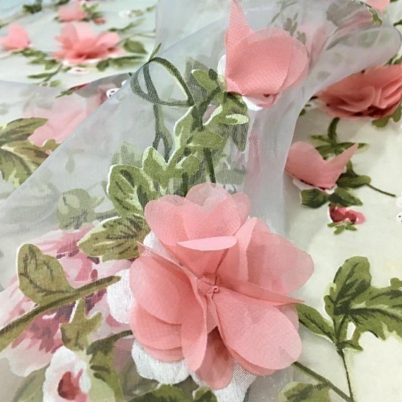 3D Embroidery Floral Lace Fabric Sheer Mesh Flower Wedding Dress DIY Cloth Fairy