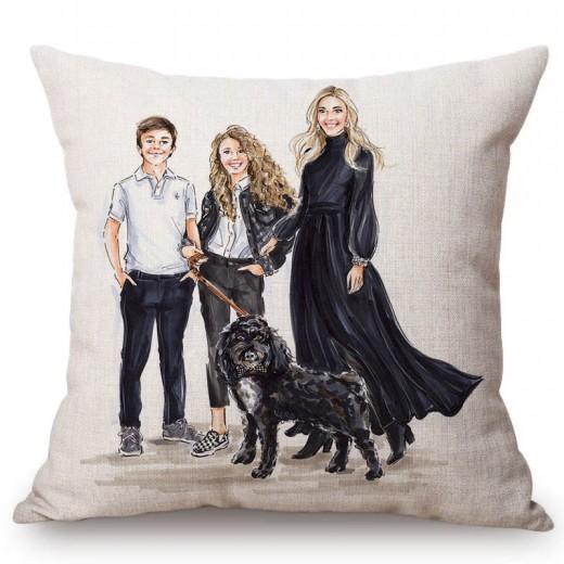 Baby Mother Parenting Art Cozy Family Hand Drawing Sketch Home Decoration Cotton Linen Sofa Throw Pillow Case Car Cushion Cover
