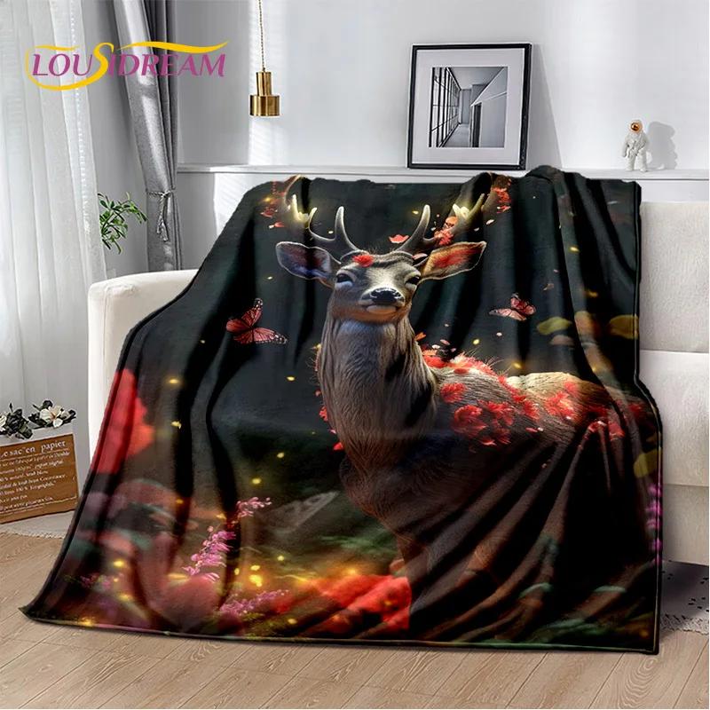 3D Dream Forest Christmas Elk Sika Deer Soft Plush Blanket,Flannel Blanket Throw Blanket for Living Room Bedroom Bed Sofa Cover